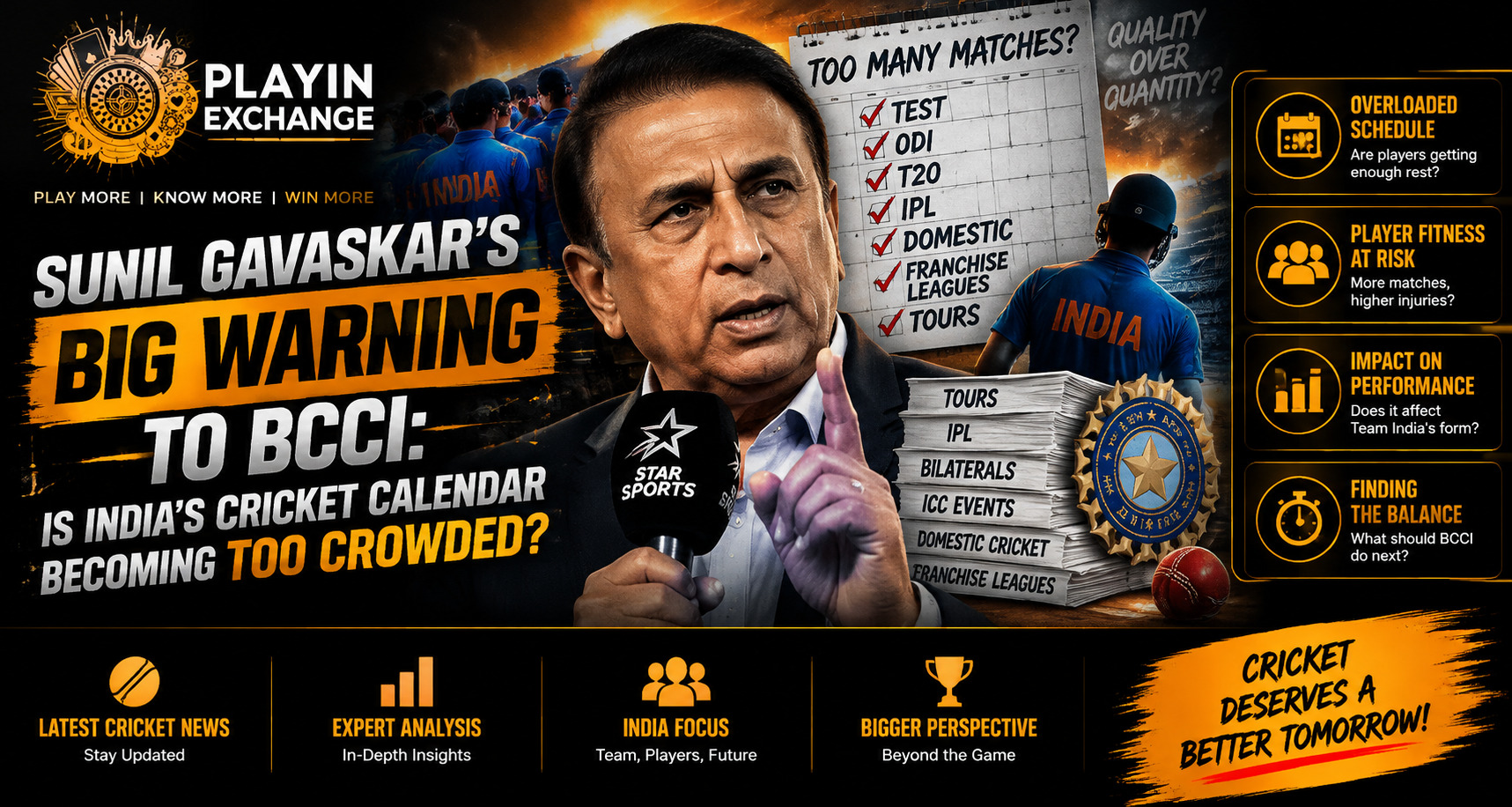 Sunil Gavaskar’s Big Warning to BCCI: Is India’s Cricket Calendar Becoming Too Crowded?